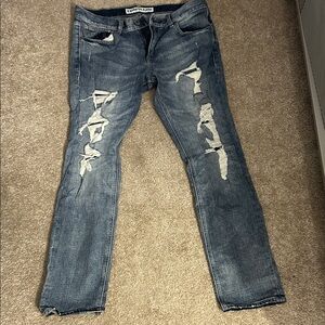 Express Men's Slim Fit 32x32 Distressed Blue Jeans